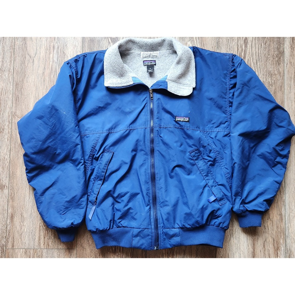 Patagonia Mens Shelled Synchilla Jacket Vintage USA Medium Blue Grey Fleece Good